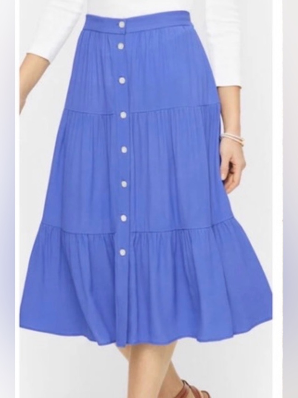 Talbots Midi Skirt Size Medium Petite Blue Tiered